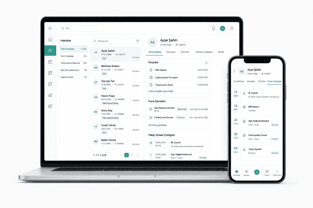 PatientMesh hasta dosyası — klinik takip, formlar ve zaman çizelgesi